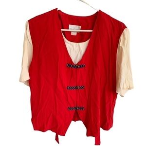 Vintage Women’s Blouse Top Red White Size 16P Shirt Pride & Joy Made in USA